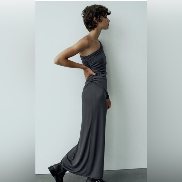 ZARA NWT DRAPED ASYMMETRICAL DRESS SIZE XS | ANTHRACITE GRAY - Picture 3 of 9